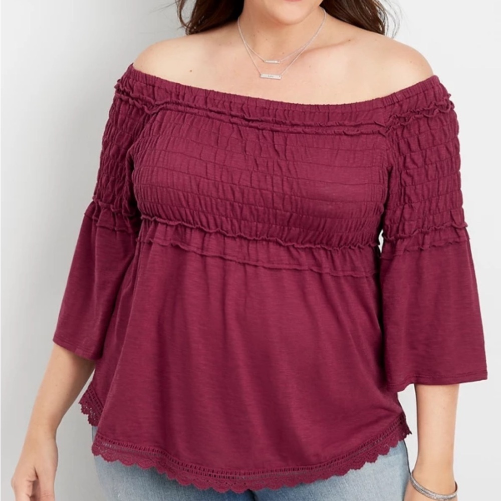 Women's Off-Shoulder Burgundy Top